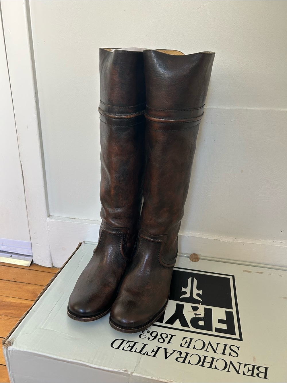 FRYE Women's Melissa Seam Tall Slip on Boot in Dark Brown - Size 9.5